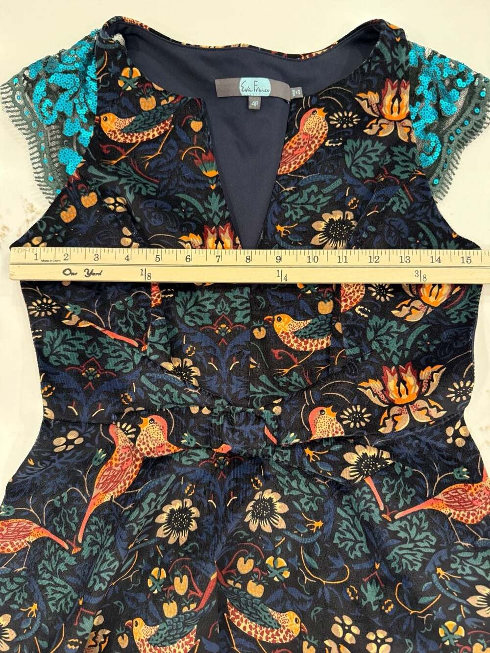 Anthropologie Eva Franco Larksong Corduroy Bird Sequin Dress - Picture 3 of 4